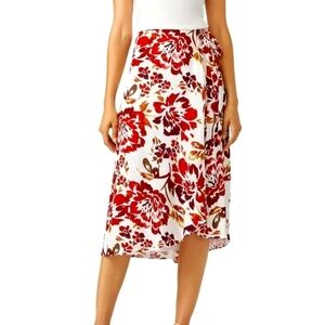 LOVERS AND FRIENDS Red Floral Printed Wrap Midi Skirt